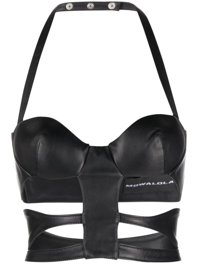 Black Cut-out Leather Bustier Top