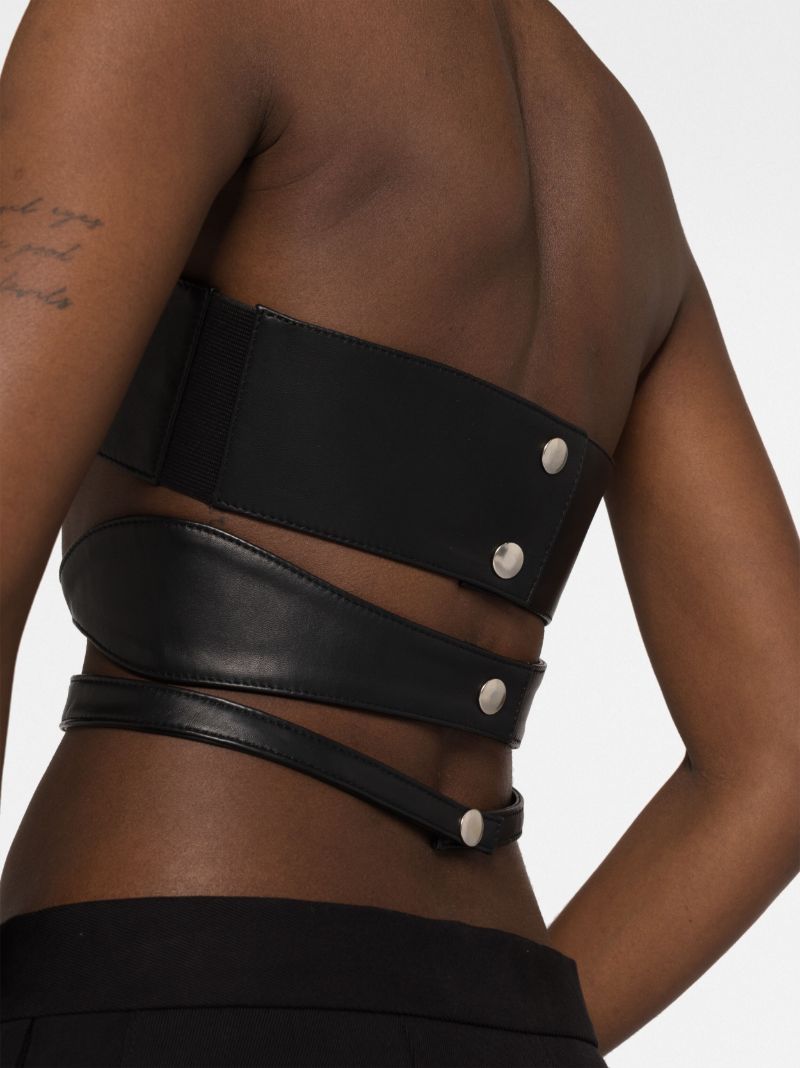 Black Cut-out Leather Bustier Top