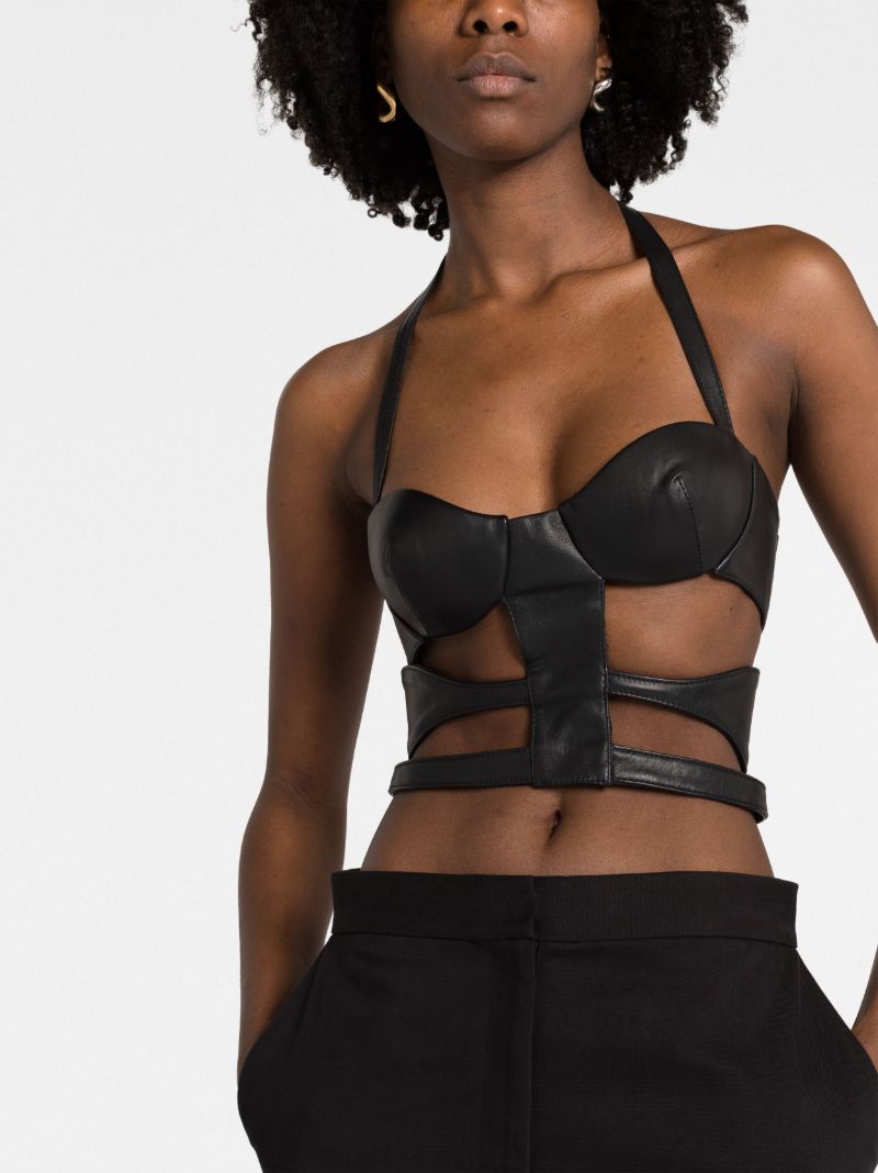 Black Cut-out Leather Bustier Top