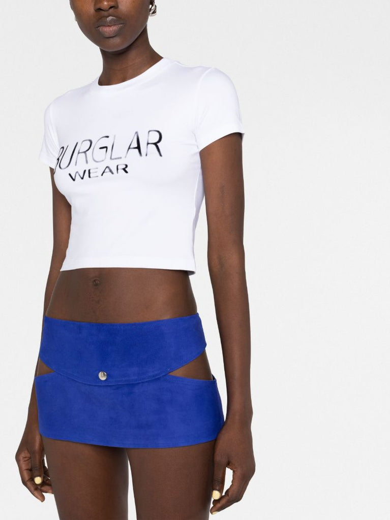 Blue Low-rise Suede Mini Skirt