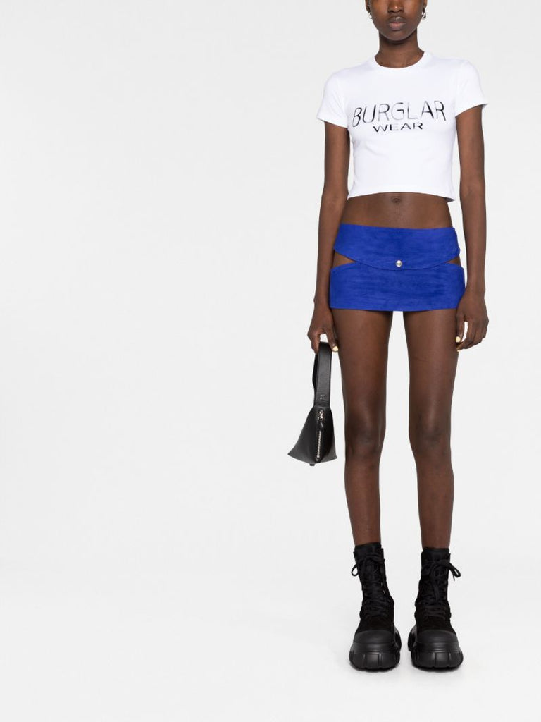 Blue Low-rise Suede Mini Skirt