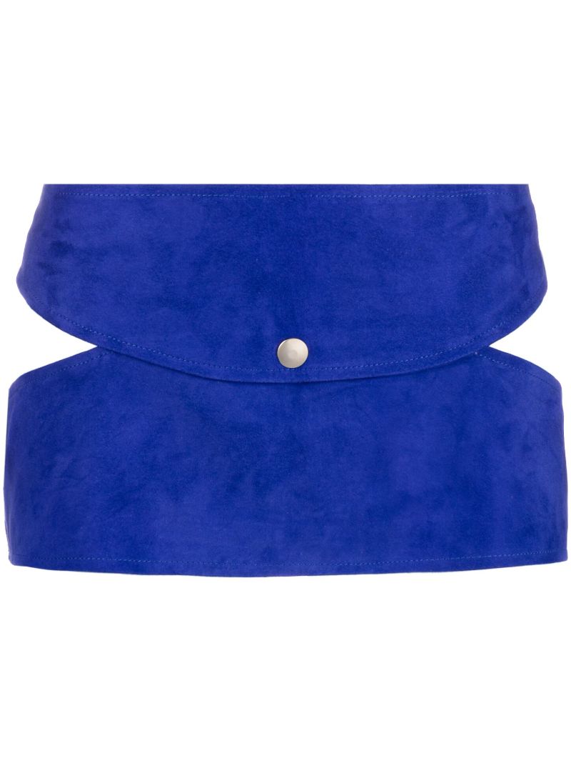 Blue Low-rise Suede Mini Skirt