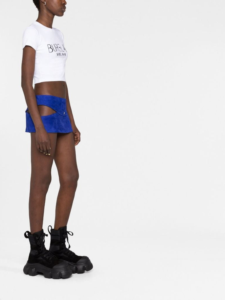 Blue Low-rise Suede Mini Skirt