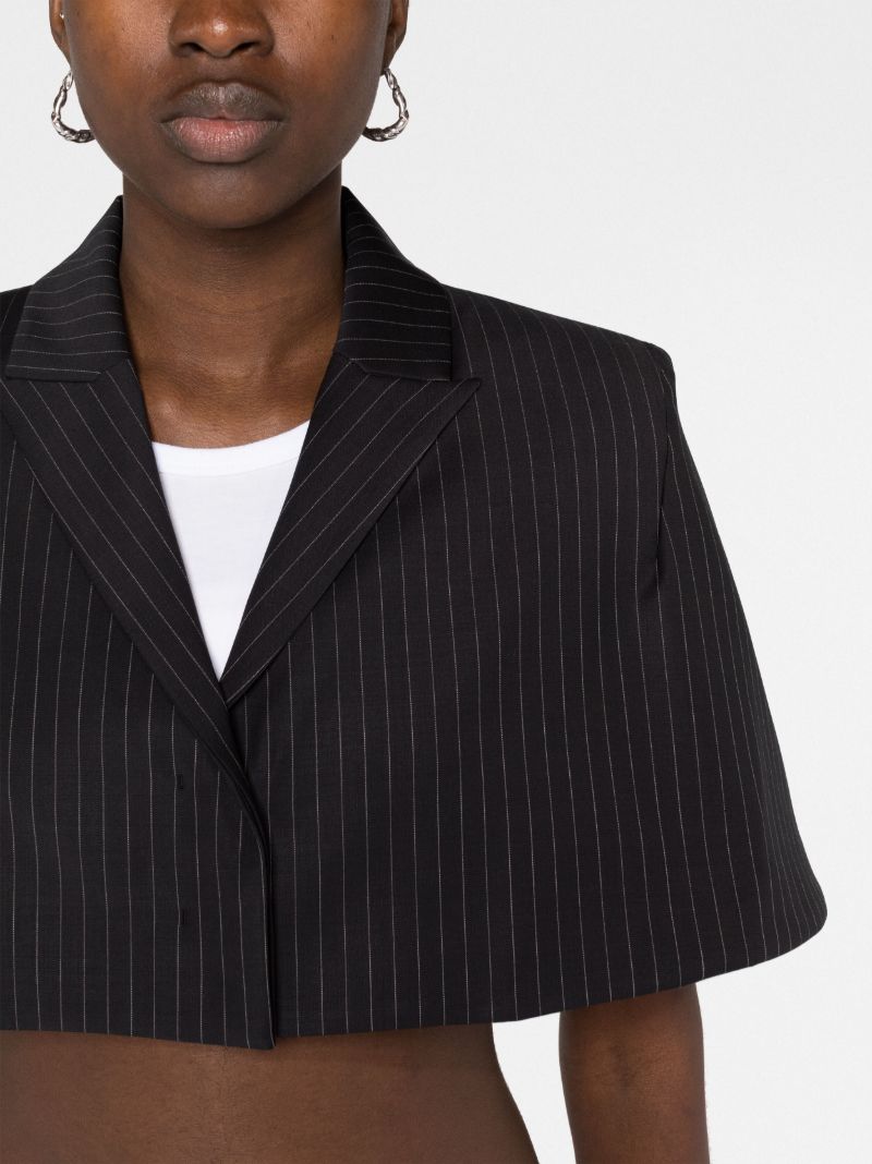 Black Pinstripe Cropped Cape