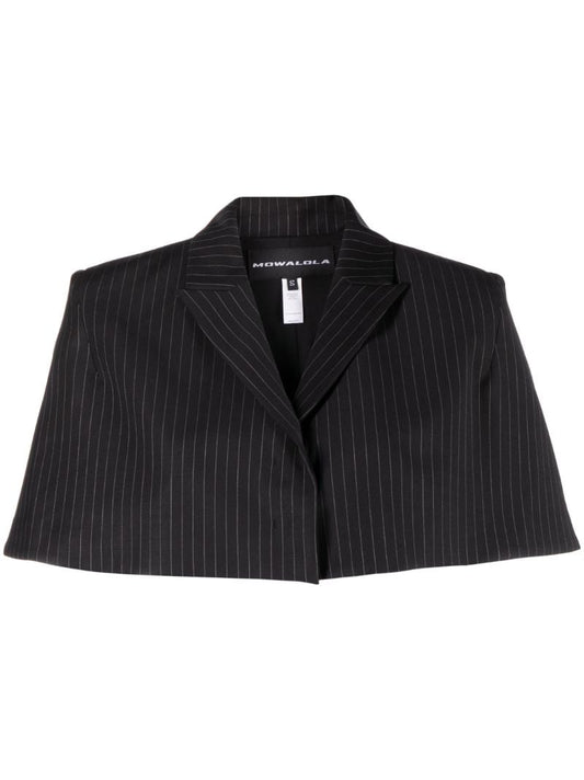 Black Pinstripe Cropped Cape