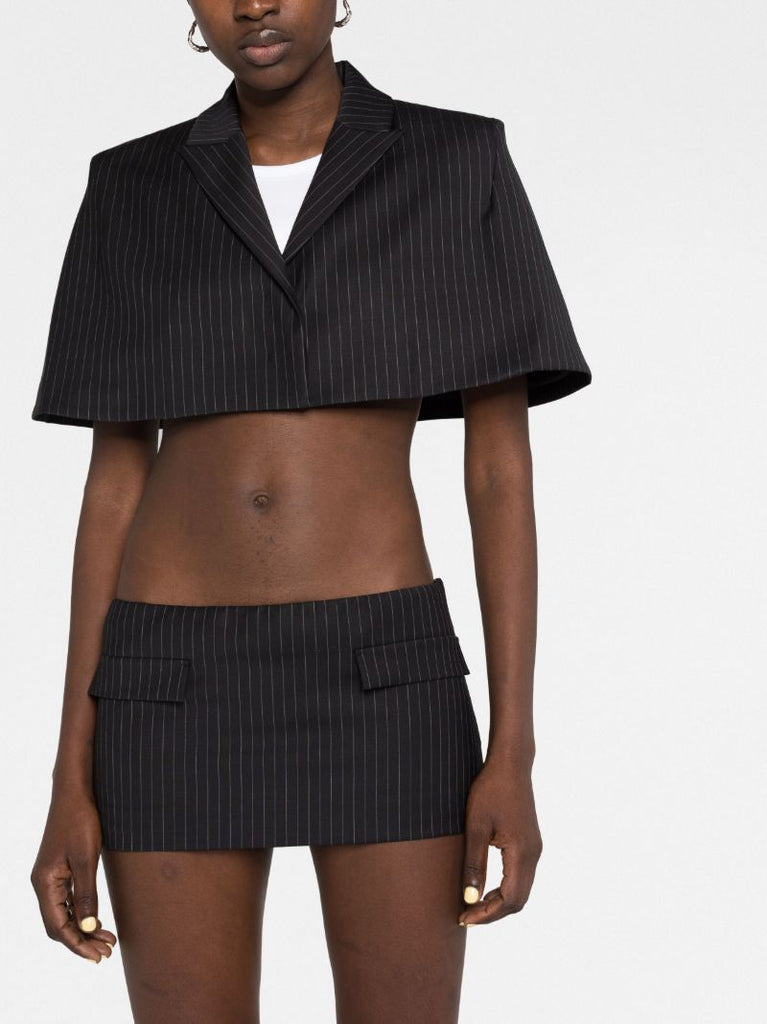 Black Pinstripe Cropped Cape