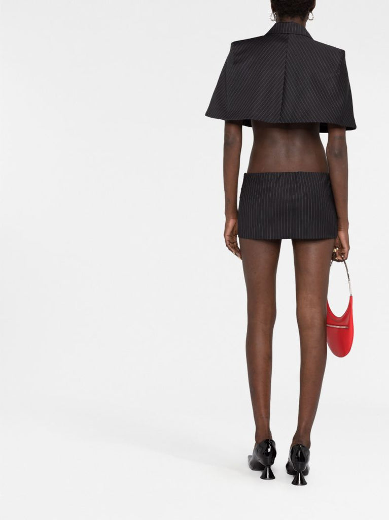 Black Pinstripe Cropped Cape