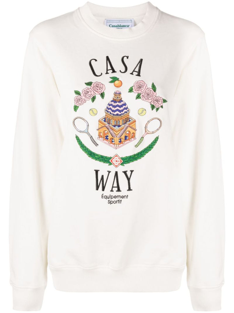 White Casa Way Embroidered Sweatshirt