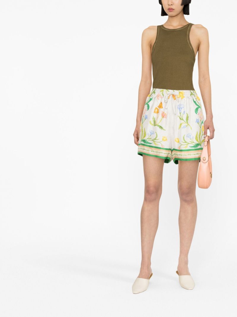 White LÃ¢â_x0082_¬â_x0084_¢arche Fleure Printed Silk Shorts