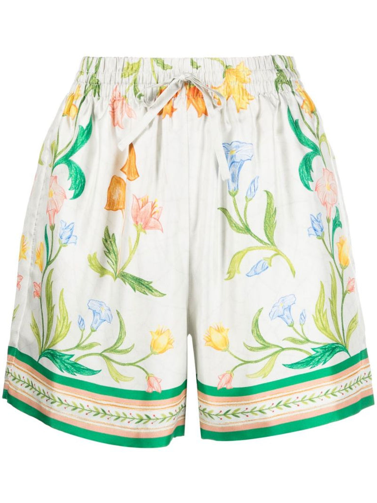 White LÃ¢â_x0082_¬â_x0084_¢arche Fleure Printed Silk Shorts