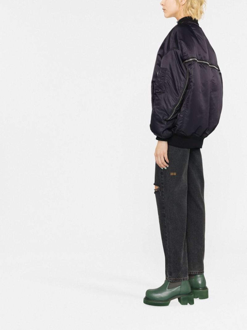 Black Zip-detailed Bomber Jacket