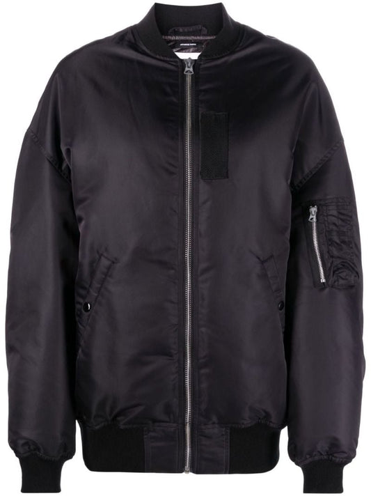 Black Zip-detailed Bomber Jacket