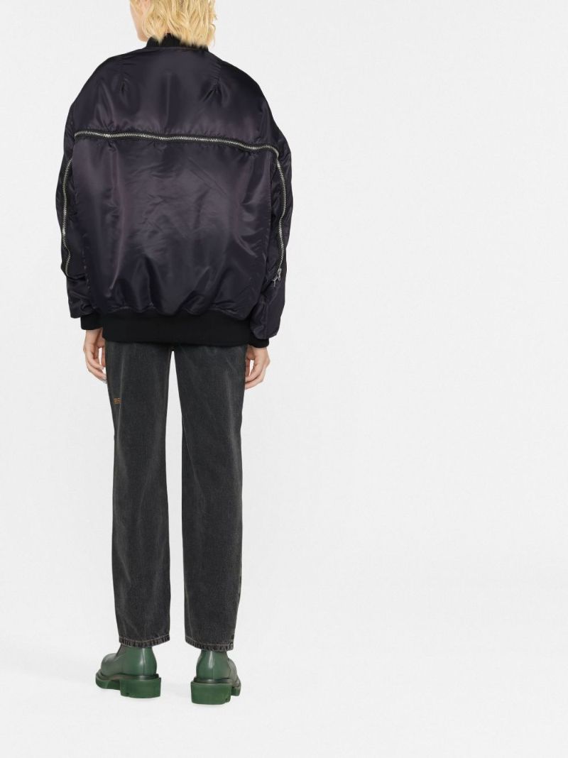 Black Zip-detailed Bomber Jacket