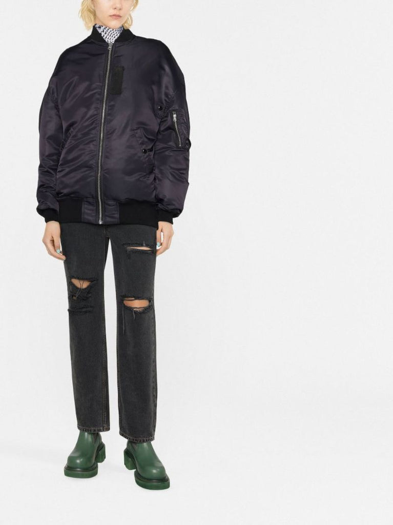 Black Zip-detailed Bomber Jacket