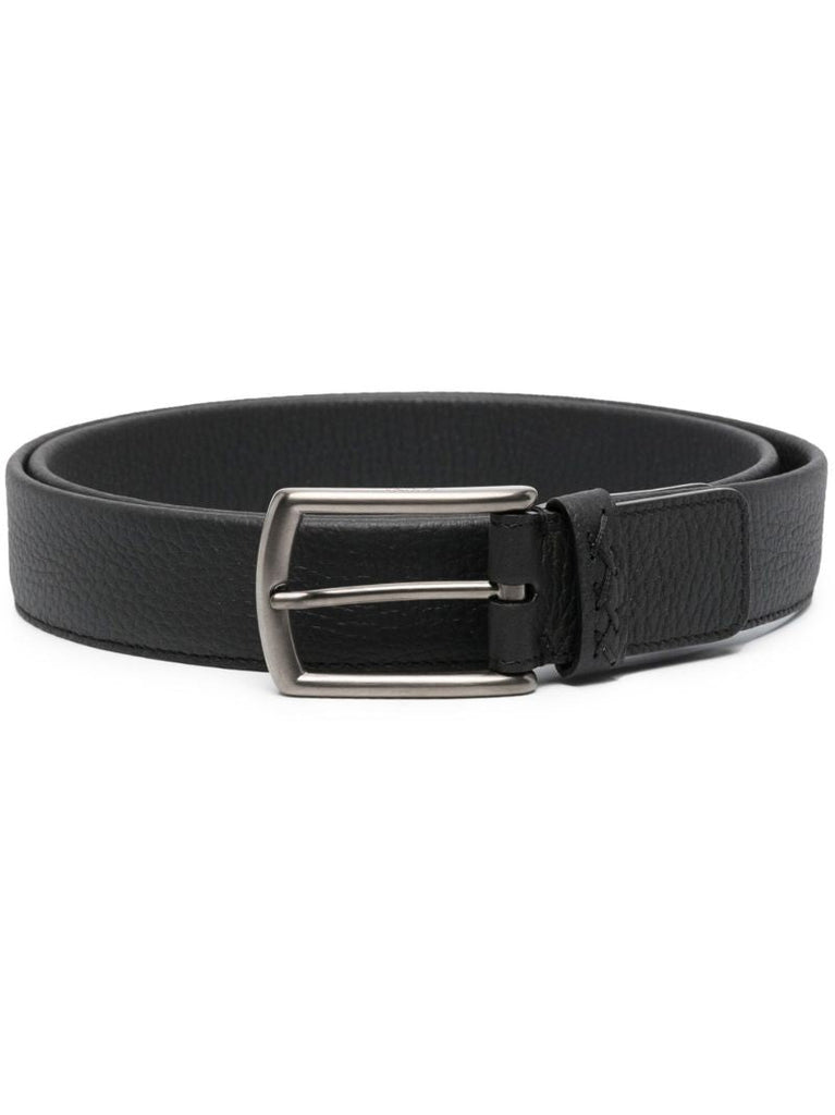 Black Triple Stitch Leather Belt