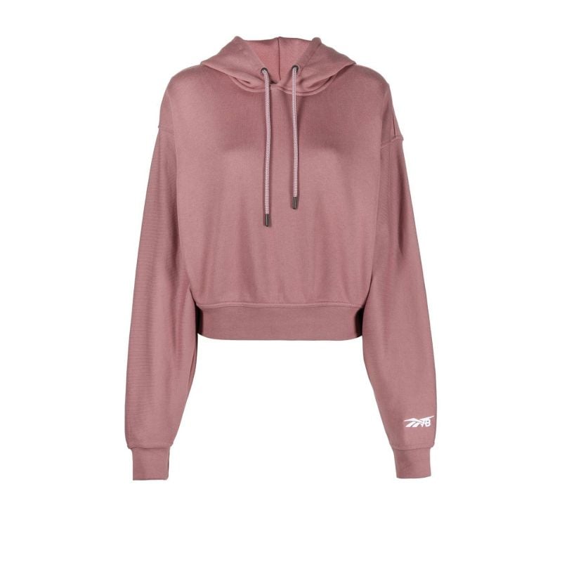 X Victoria Beckham Pink Logo Embroidered Cropped Hoodie