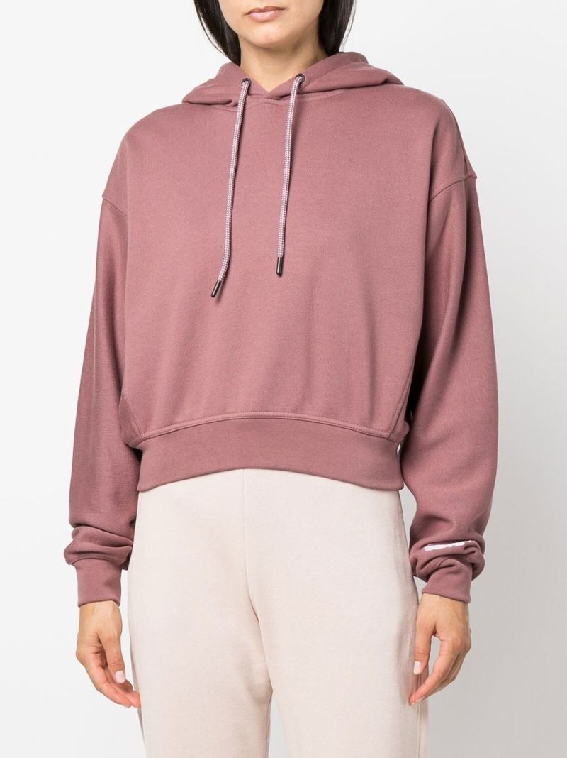 X Victoria Beckham Pink Logo Embroidered Cropped Hoodie