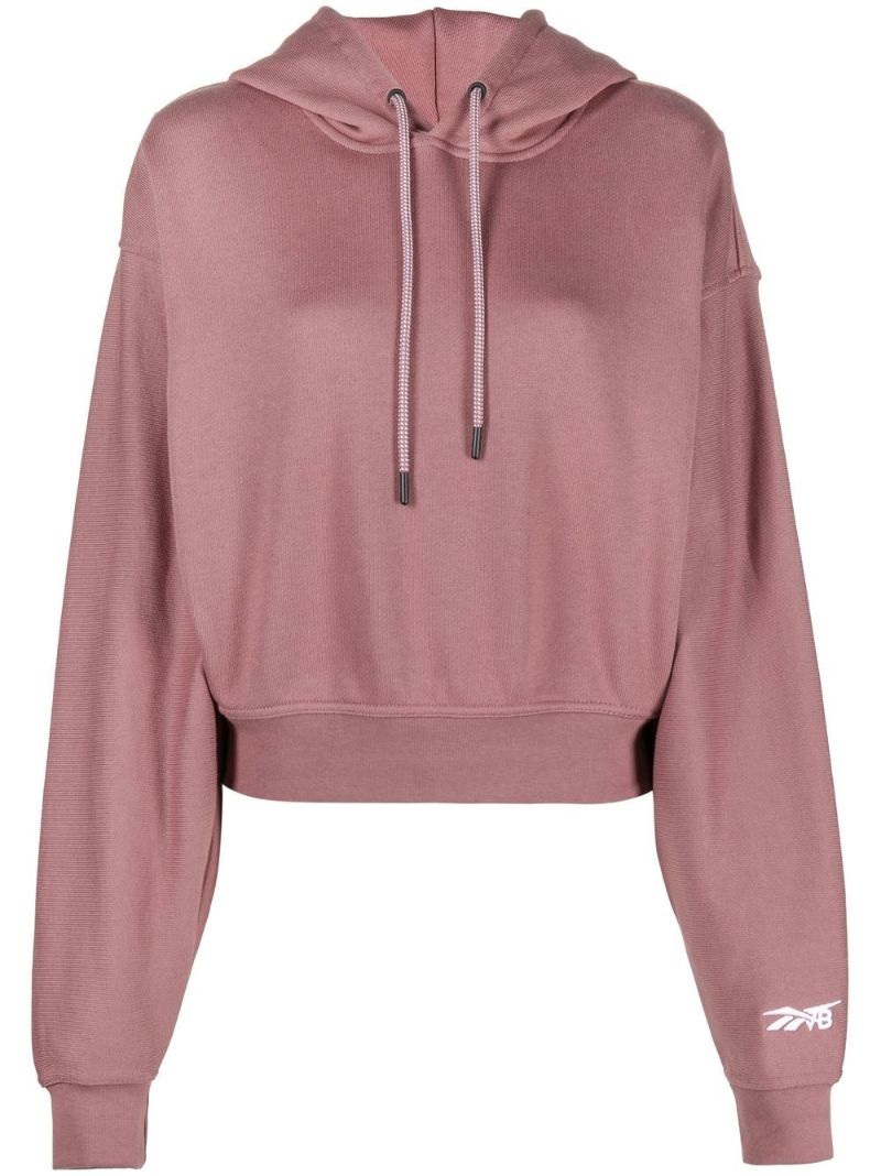 X Victoria Beckham Pink Logo Embroidered Cropped Hoodie