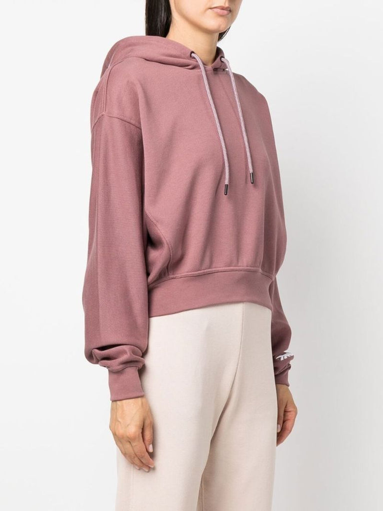 X Victoria Beckham Pink Logo Embroidered Cropped Hoodie