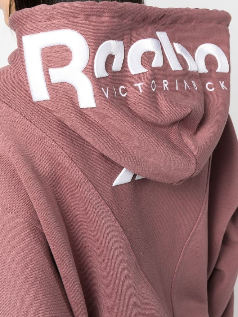 X Victoria Beckham Pink Logo Embroidered Cropped Hoodie