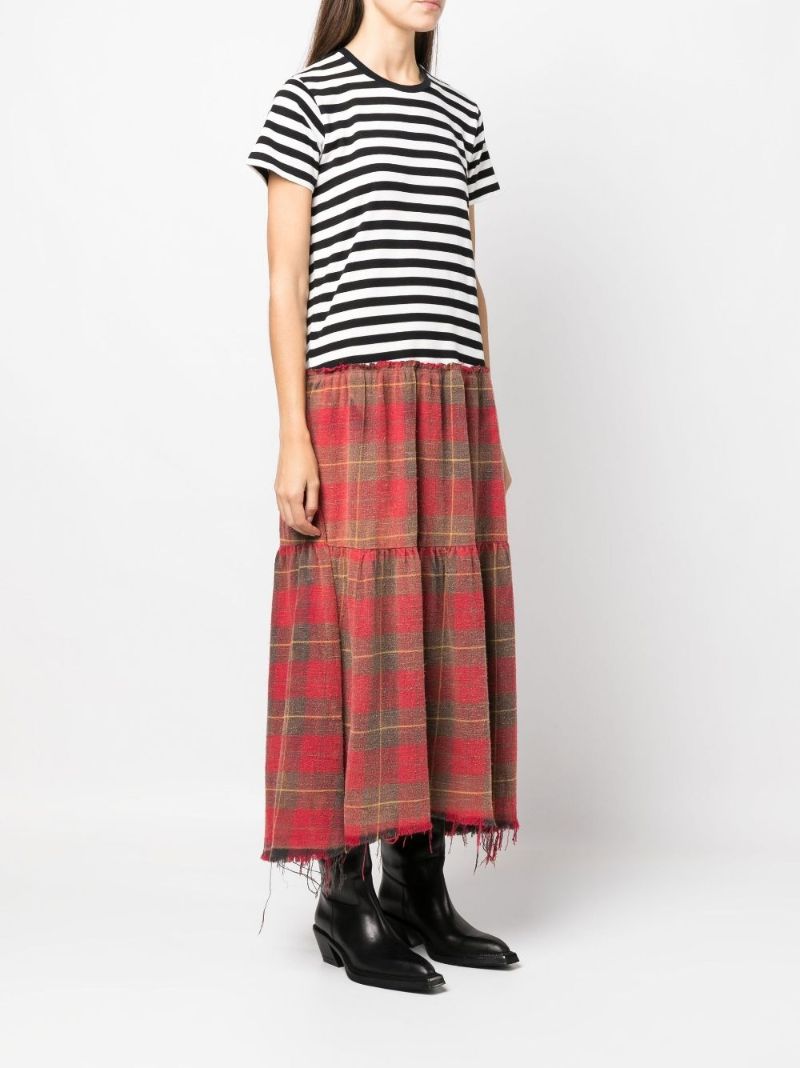Red Stripe and Checked Cotton Maxi Dress