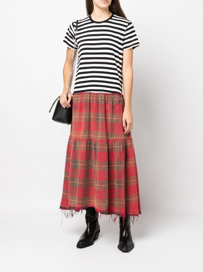 Red Stripe and Checked Cotton Maxi Dress