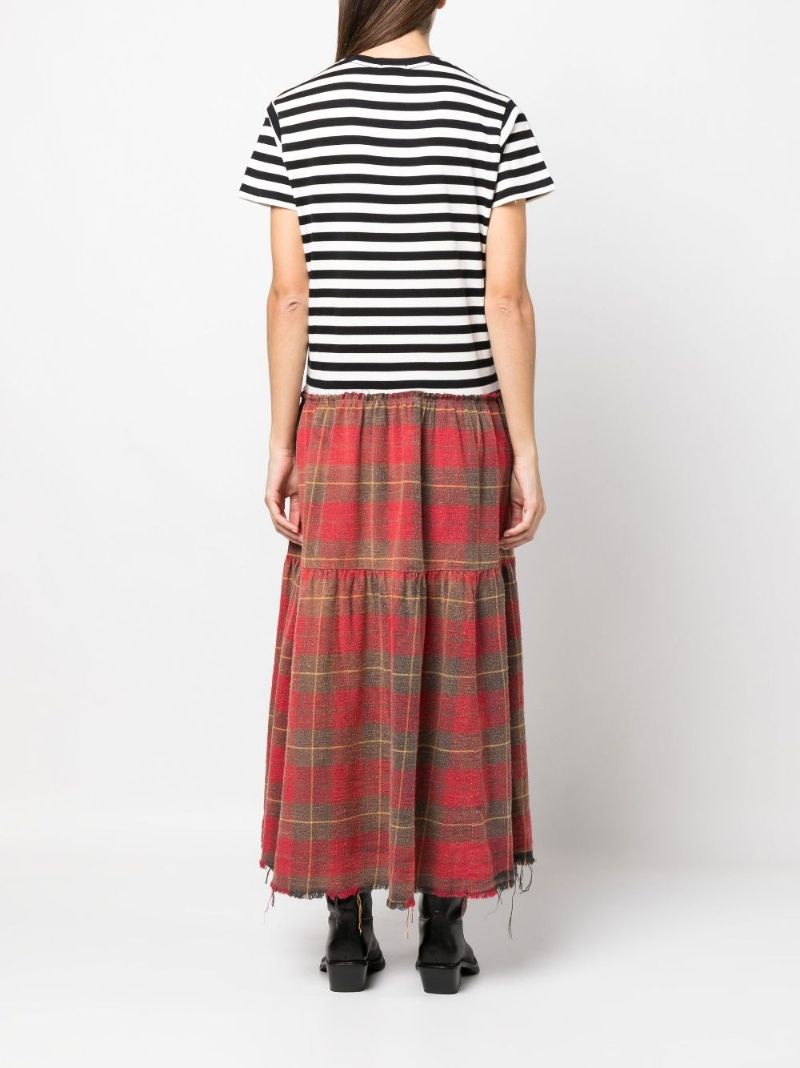 Red Stripe and Checked Cotton Maxi Dress