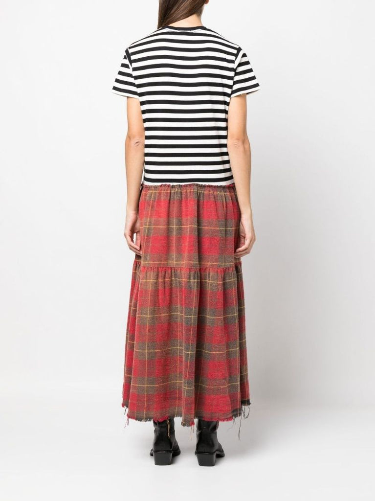 Red Stripe and Checked Cotton Maxi Dress