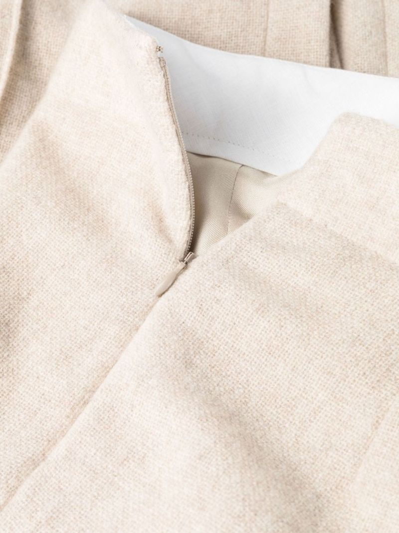 Neutral Pintucked Wide-leg Trousers
