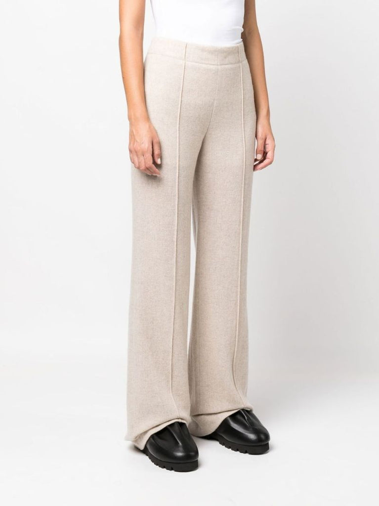 Neutral Pintucked Wide-leg Trousers