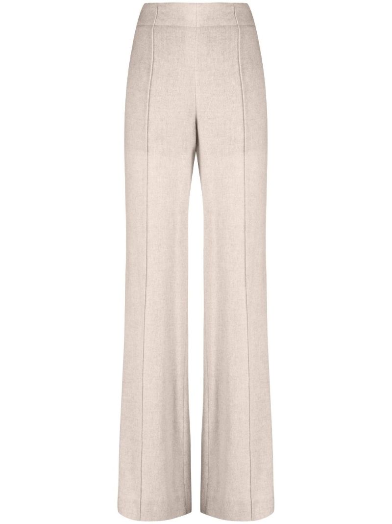 Neutral Pintucked Wide-leg Trousers
