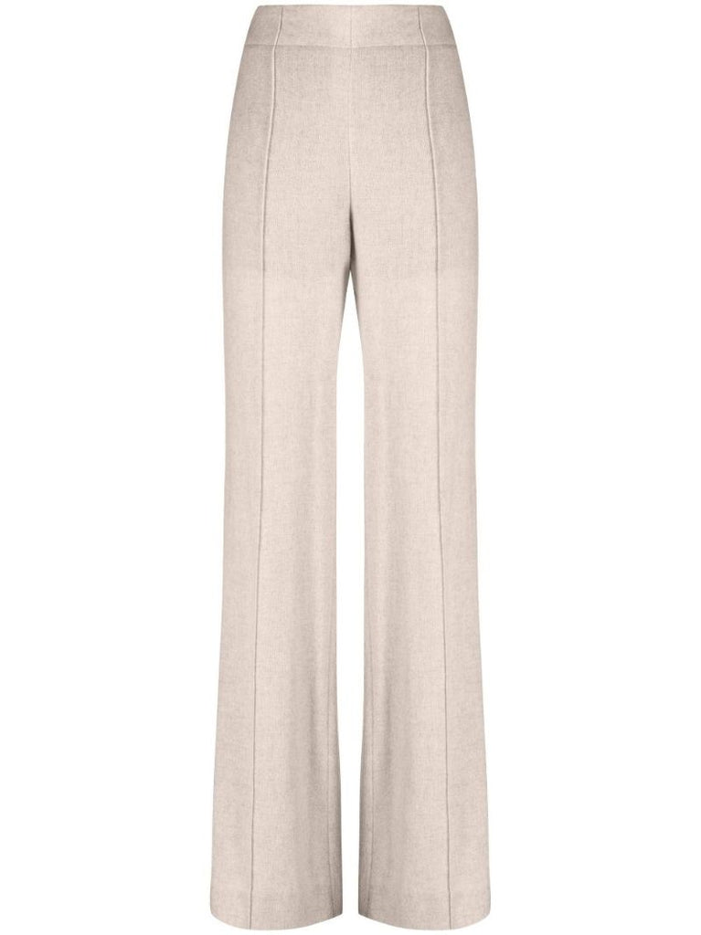 Neutral Pintucked Wide-leg Trousers