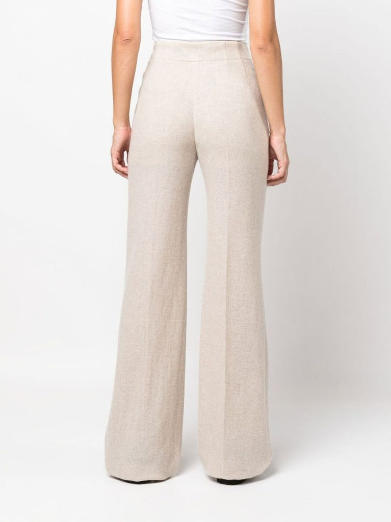 Neutral Pintucked Wide-leg Trousers