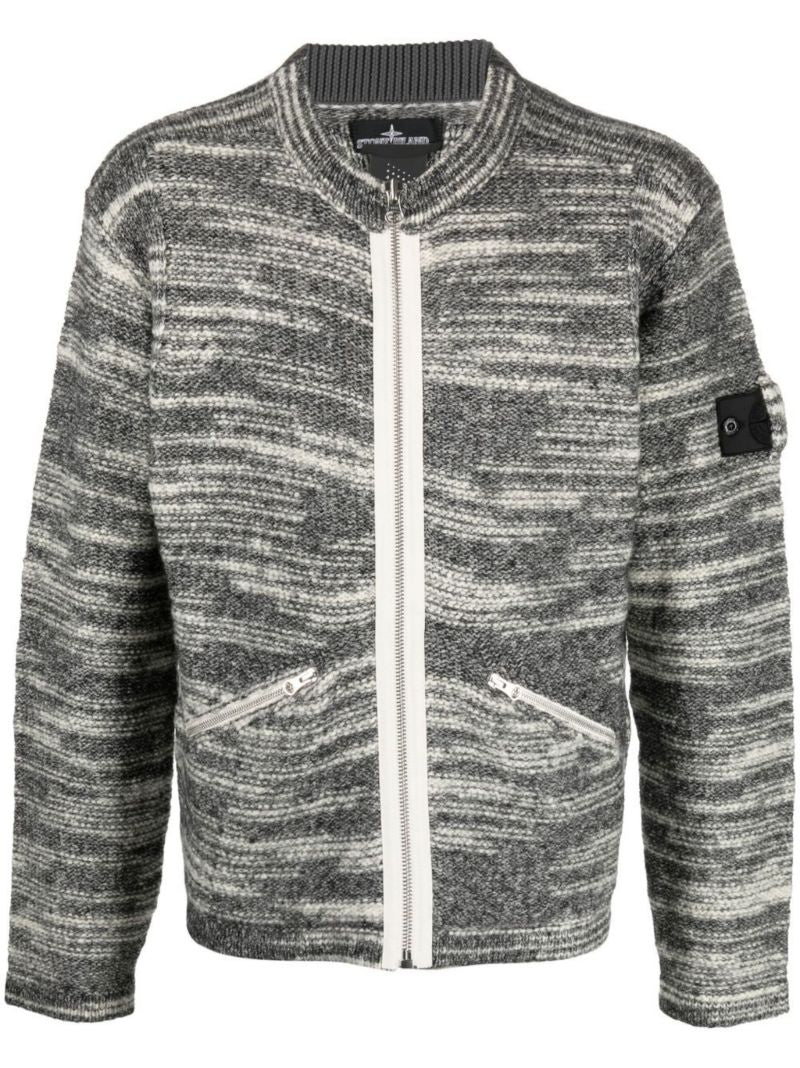 Grey Logo Patch Zip-up Sweater