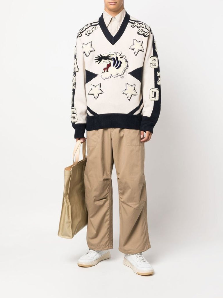 Neutral Varsity Wool Sweater