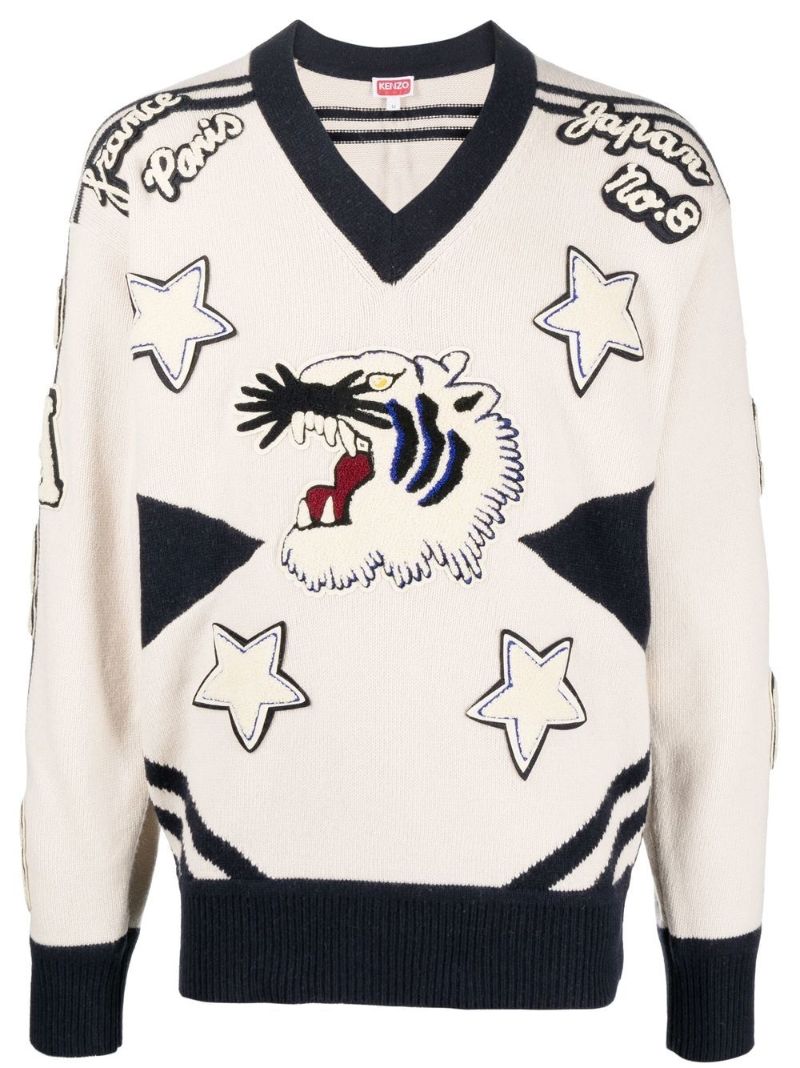 Neutral Varsity Wool Sweater