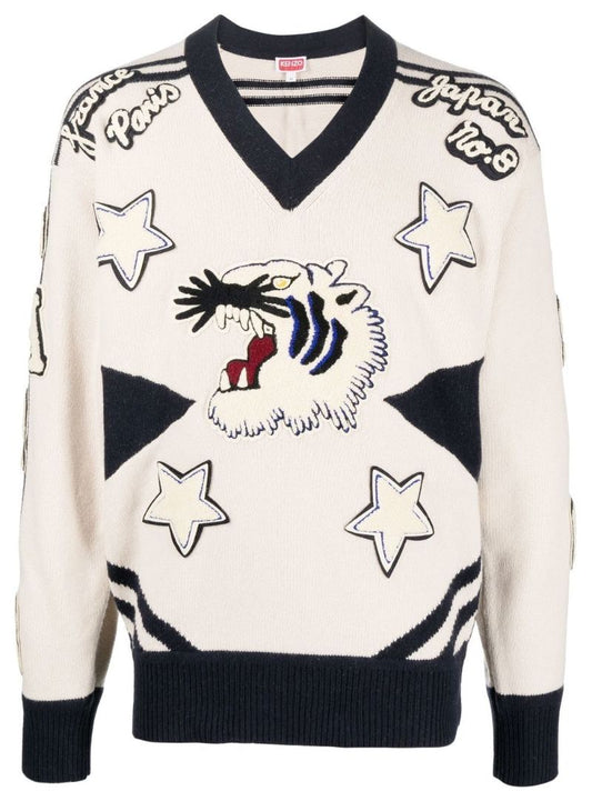 Neutral Varsity Wool Sweater