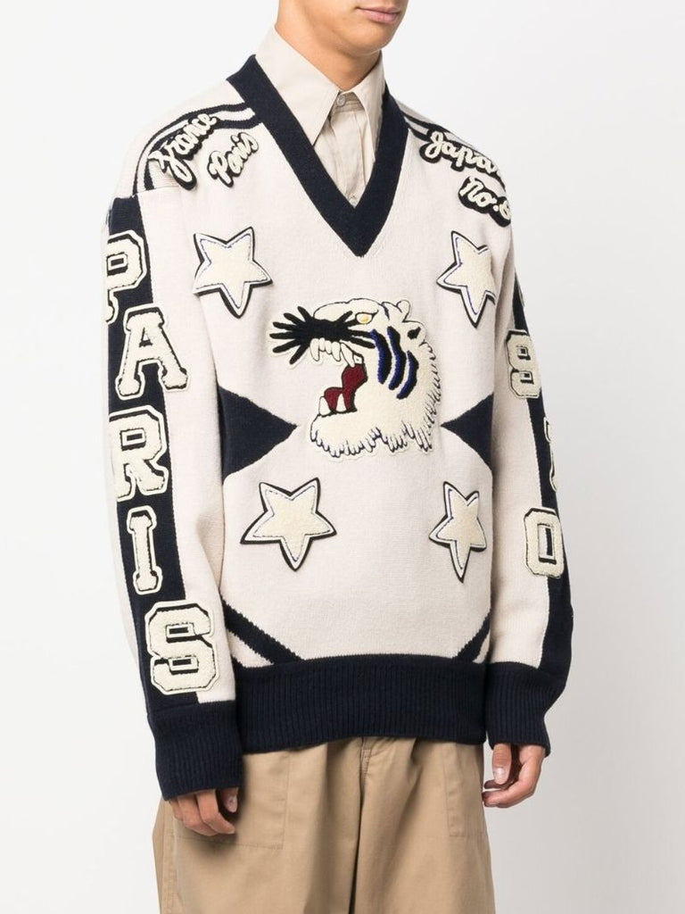Neutral Varsity Wool Sweater
