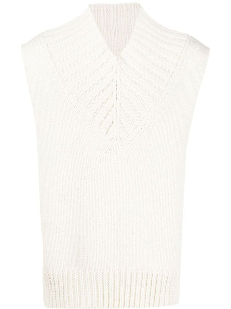White Ribbed Wool Vest