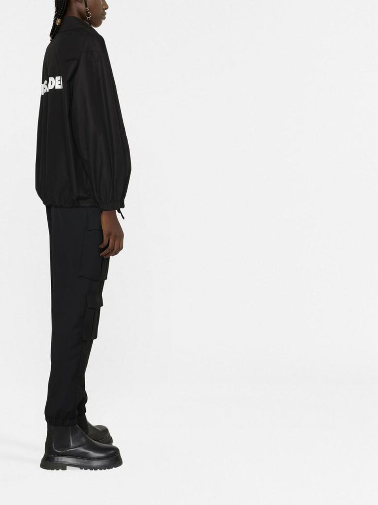 Black Cotton Logo Print Shirt Jacket