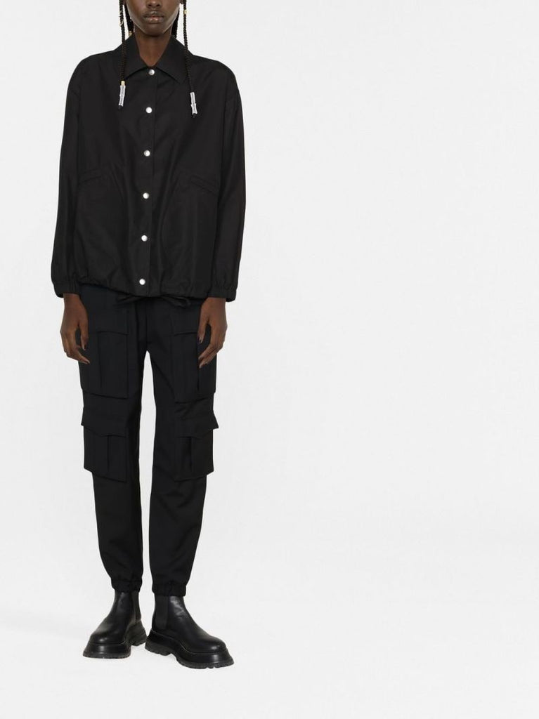 Black Cotton Logo Print Shirt Jacket