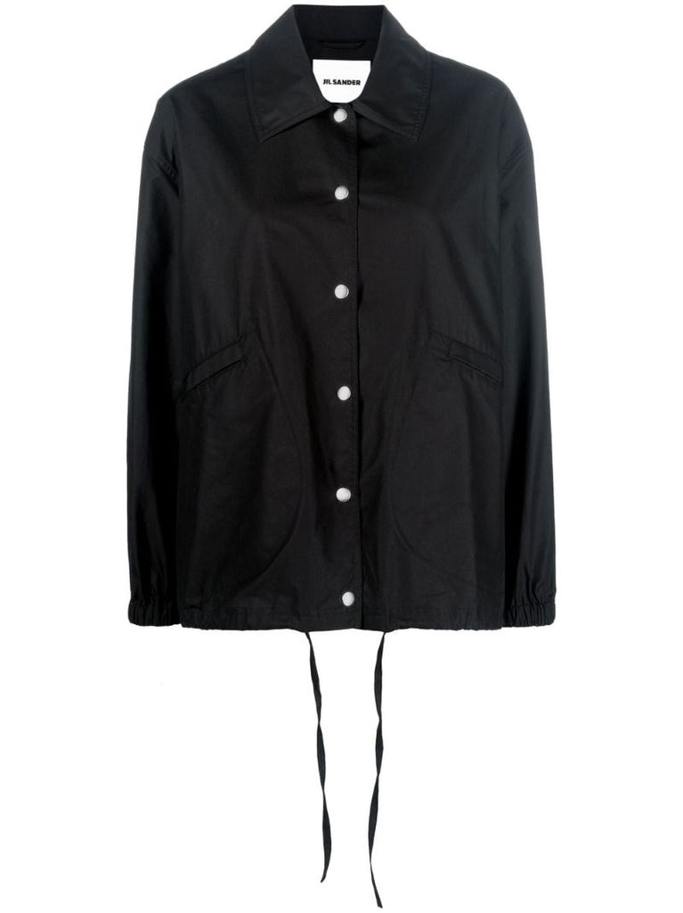 Black Cotton Logo Print Shirt Jacket