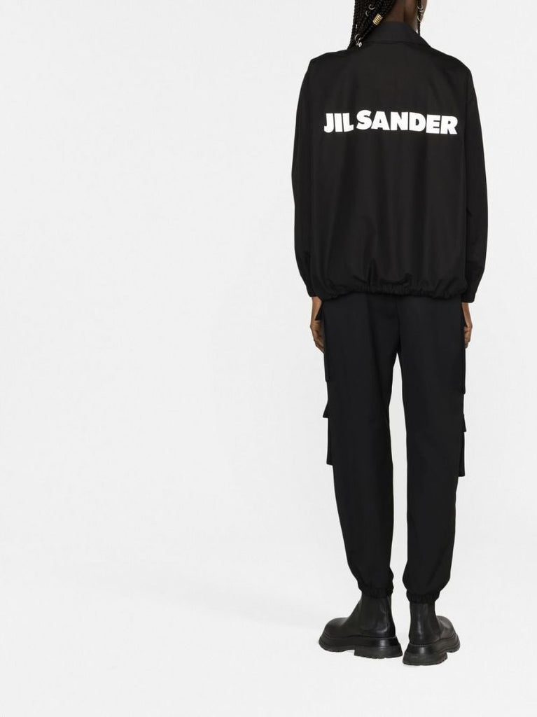 Black Cotton Logo Print Shirt Jacket