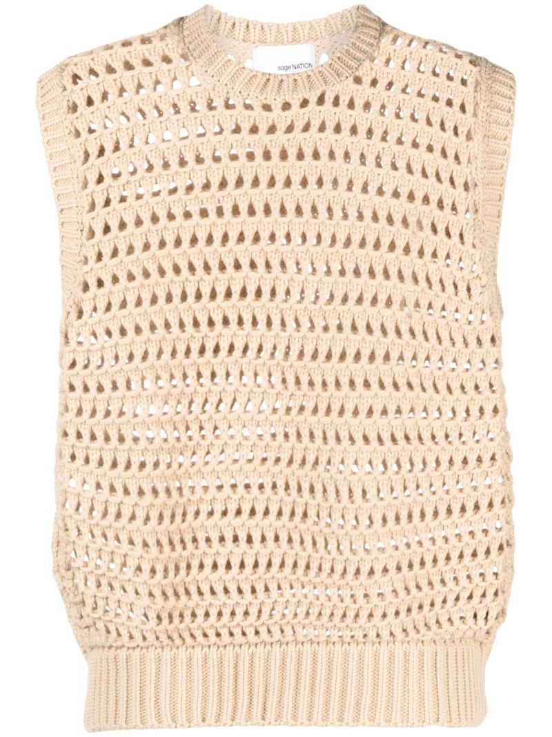 Beige Hatchi Open Knit Vest