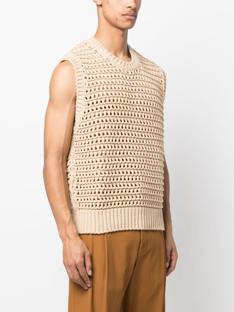 Beige Hatchi Open Knit Vest