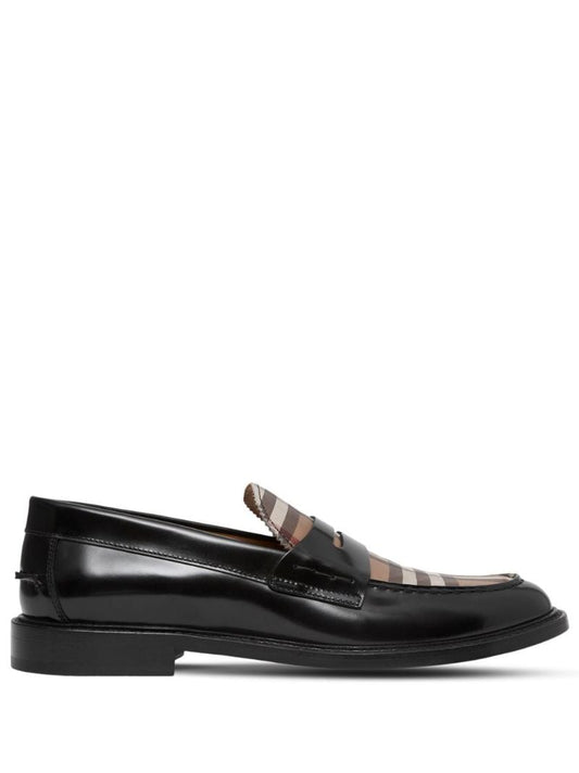 Black Vintage Check Panel Leather Loafers
