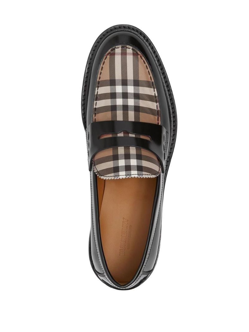 Black Vintage Check Panel Leather Loafers