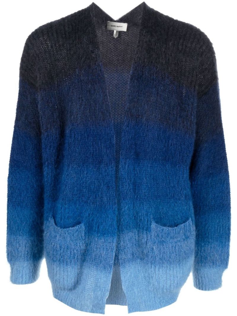 Blue V-neck Gradient Effect Cardigan