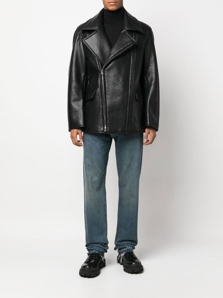 Black J-rego Faux Leather Biker Jacket