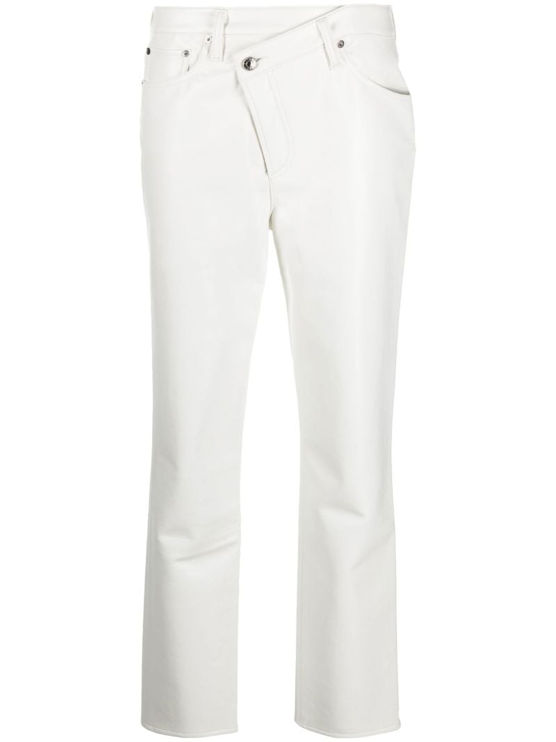 White Criss-cross Straight Leather Trousers